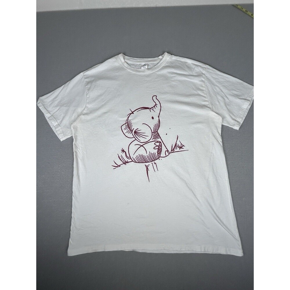 Haloo White cotton t-shirt red line art baby elephant Womens Sz 2XL